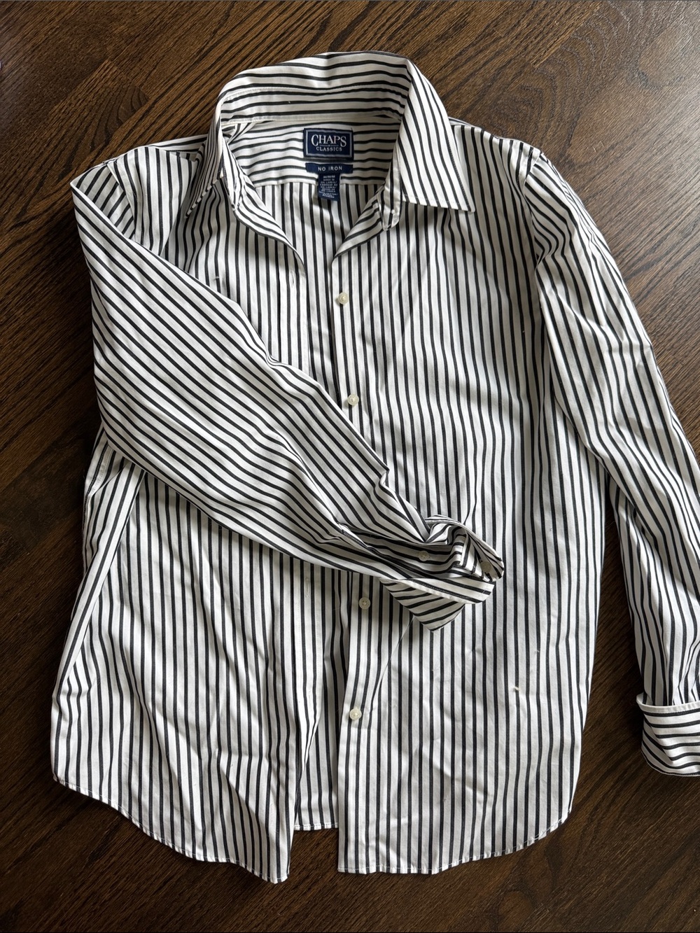 Chaps Women's Black & White Vertical Stripe Button-Down Shirt